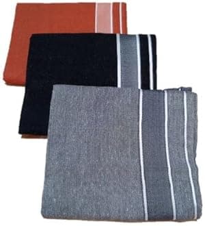 Mens Cotton Kavi Dhoti For Men Cotton with Multi-Color Border 2.00 Mtrs Temple Wear (Combo Pack 3) Kavi || Black || Grey Color Lungies For Men Cotton