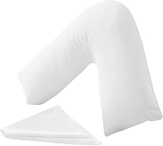 Extra Firm V Pillow With Pillowcase - Orthopedic Supportive Pillow For Neck, Back & Shoulder - Pregnancy Nursing Support Shaped Pillows - Premium Hollowfiber Filling & Machine Washable