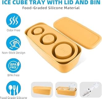 Tcamp Silicone Ice Cube Tray for Freezer, Large Hollow Cylinder Ice Cube Molds with Lid and Bin for 40 oz Tumbler Cups, Ice Maker for Chilling Coffee Cocktails Whiskey Tea Drinks (Yellow)