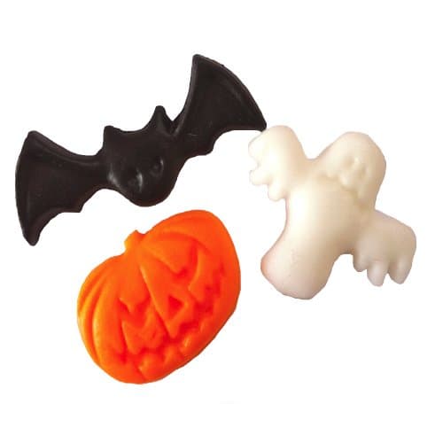 24 Assorted Halloween Sugarettes - Cake / Cupcake Topper - (Bats, Pumpkins, Ghosts)