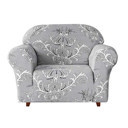 TIKAMI 1-Piece Sofa Slipcovers Spandex Printed Stretch Couch Covers Floral Anti-Slip Furniture Protector for Living Room(Small,Gray)