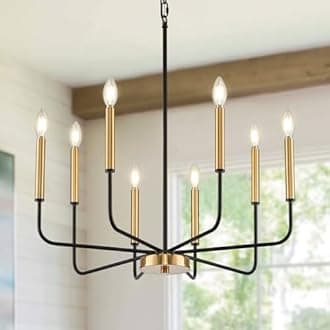 Modern Black and Gold Chandelier for Dining Room,Metal 8-Light Kitchen Light Fixtures,Farmhouse Candle Hanging Pendant Light for Living Room Entryway Foyer Bedroom (Bulbs Not Included)