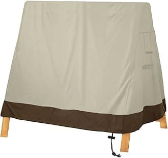 Patio Swing Chair Cover A-Frame 72x67x55 inches UV Resistant Outdoor Swing Cover Waterproof Dust Proof Weather Protector Patio Furniture Coves for Garden Furniture (Beige & Coffee)