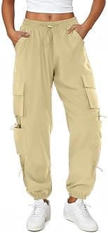 Womens Parachute Cargo Pants with Pockets Quick Dry Hiking Pants Lightweight Water-Resistant Baggy Joggers