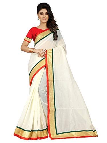 Pramukh Suppliers Women's Chanderi Solid Pattern Zari Gold Lace Border Solid Saree With Un-Stitched Blouse Piece (Z_R)