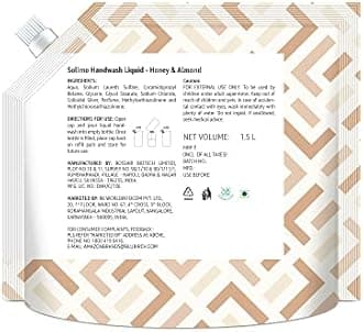 Amazon Brand - Solimo Liquid Handwash, Refill Pouch | Honey & Almond | 3 Litre | 1500 ml x 2 | Fights Germs | Ph-Balanced Formula | No Added Triclosan & Parabens