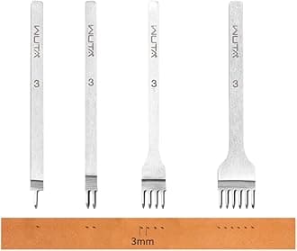 WUTA 2nd Generation Leather Hole Punch Tool Silver Pricking Iron Hole Punche Prong Tooth Lacing Diamond Stitching Chisel Set for DIY Leather Craft Kits (3mm 1/2/4/6)