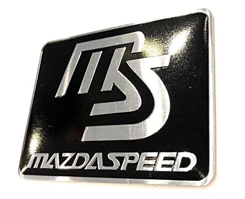 MAZDASPEED MS MAZDA PERFORMANCE DIVISION Logo Emblem Badge Accessories SILVER & BLACK Color Brushed Aluminum Finish, Adhesive Backing for Easy Application (Car Accessory Warehouse Exclusive)