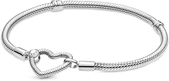 PANDORA Moments Women's Sterling Silver Heart Closure Snake Chain Bracelet