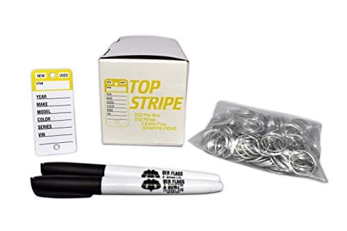 Top Stripe Key Tag, Car Key Tags, Yellow, 250 per Box with Rings and Pens