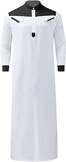 COOFANINMens Long Sleeve Kaftan Thobe Mens Thobes Muslim Plain Arabic Kurtas Jubba Thobe for Men Men Shoes for Shalwar Kameez Islamic Prayer Clothes Men African Mens Clothing Big and Tall UK Sales Clearance