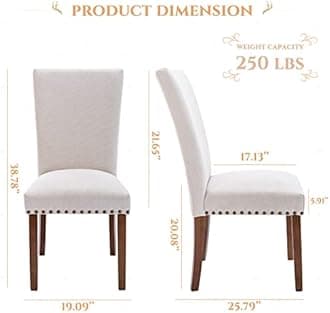 Parsons Dining Chairs Set of 4, Upholstered Fabric Dining Room Kitchen Side Chair with Nailhead Trim and Wood Legs - Beige