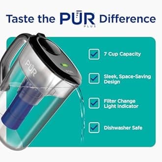 PUR PLUS Water Pitcher Filtration System, 7 Cup, Smoke, PPT711B