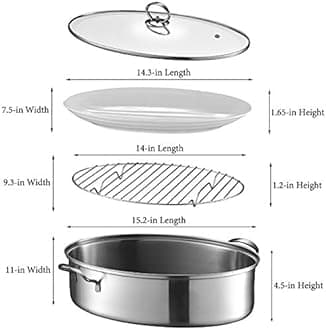 Eglaf 8Qt Stainless Steel Fish Steamer - Multi-Use Oval Cookware with Rack, Ceramic Pan, Chuck - Stockpot for Steaming Fish, Boiling Soup
