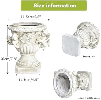 Sungmor Garden Cherub Urn Planter, Lovely Resin Angel Statue Flowerpots, Vintage European Style Planter, Rustic White Whimsy Fairy Decorative Plant Pot, Beautiful Pot for Indoor Outdoor Flowers