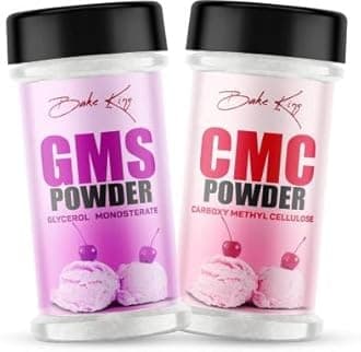 BAKE KING Pack of 2 GMS Powder (Glycerol Monostearate) 50gm and CMC Powder (Carboxymethyl Cellulose) 50gm | Raising Ingredient | Instant Ice Creams That Improves Texture, Softness