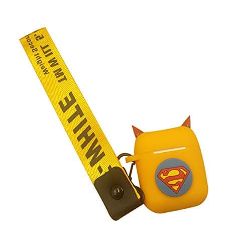 for Airpods Charg1ing Case Silicone Shock Dust-Proof Proof Protective Case Strap Cute case and Hanging Strap - Soft Silicone Headphone Case Protective (Yellow Superman)