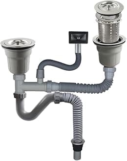 Talea Stainless Steel Double Sink Drain Strainer Assembly Kit with Overflow Pipe for Kitchen Sink Z8008C028 (4.3+4.3Inch)