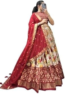 Womens' Wear Tussar Silk With Patola Printed Lehenga Choli Patola Print With Foil Work Chaniya Choli
