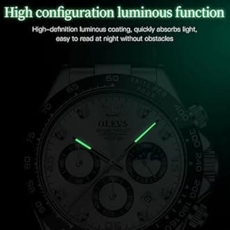 OLEVS Men's Watch Analog Chronograph Waterproof Multifunctional Diamond Sports Silicone Strap Moon Phase Quartz Night Light Men's Watch