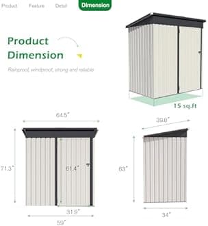 U-MAX 5' x 3' Outdoor Metal Storage Shed, Steel Garden Shed with Single Lockable Door, Tool Storage Shed for Backyard, Patio, Lawn in White