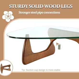 Modern Glass Coffee Table for Living Room, Small Coffee Tables,Mid Century Coffee Table, Funky Minimalist Center Table for Bedroom Reception Office (Walnut Transparent, 31.5in)