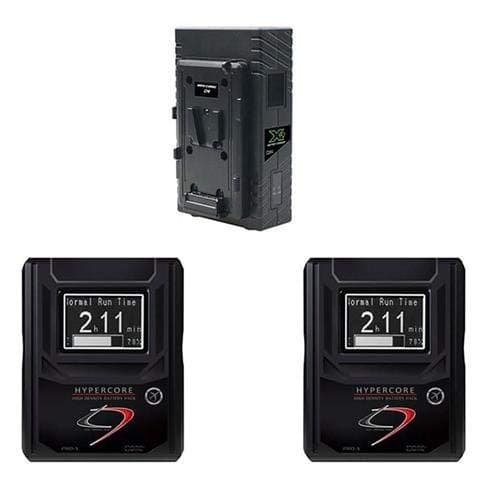 Core SWX Two Position Simultaneous V-Mount Battery Charger with 90W Camera Power Supply - With 2 Pack Hypercore 9 Mini V-Mount 98Wh Battery Pack for RED DSMC & DSMC2 Cameras