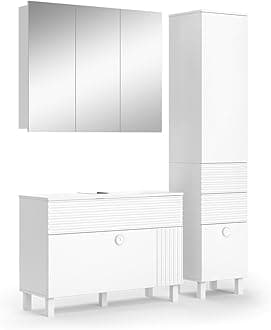 Vicco Bathroom furniture set Sola, White, 3 parts, with tall unit