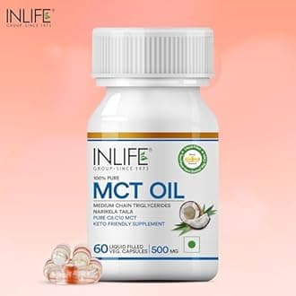 INLIFE Pure MCT Oil C8 C10 Keto Diet Friendly Advanced Products, Weight & Fat Management Food Supplement, 500mg - 60 Vegetarian Capsules (Pack of 1, 60, count)