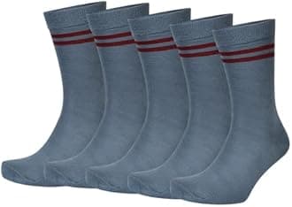 Cotton Grey Color with Maroon Stripes Design Calf Length School Socks for Boys & Girls (Pack of 5 Pairs)