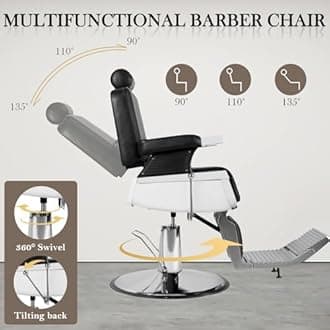 Barber Chair for Barbershop, Reclining Salon Styling Chairs for Hair Stylist with Adjustable Headrest, 360° Swivel Professional Hydraulic Hair Chair, Beauty Salon Spa Tattoo Equipment, Black