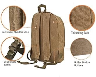 Canvas School Laptop Backpack , Durable Rucksack, Travel Notebook Bag, for Men Women Coffee Factory Directly, Brown, One_Size