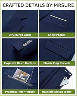 MrSure Men’s 3 Piece Suit Blazer, Slim Fit Tux with One Button, Jacket Vest Pants & Tie Set for Party, Wedding and Business