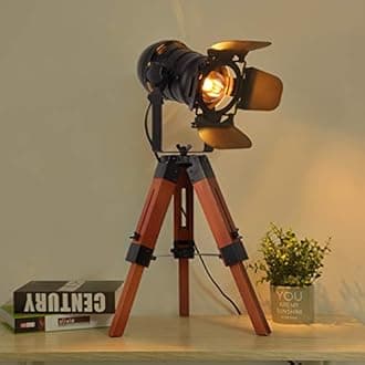DEC LUCE DECOLUCE LIGHTING Industrial Tripod Floor Table Lamp Vintage Wood Cinema Searchlight Standing Fixtures Nautical Spotlight Decorations-Not Include E26 Bulbs (Cinema)