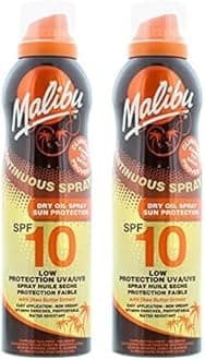 Malibu Sun SPF 10 Continuous Dry Oil Spray for Tanning with Shea Butter Extract, Low Protection, Water Resistant, 175ml (Pack of 2)
