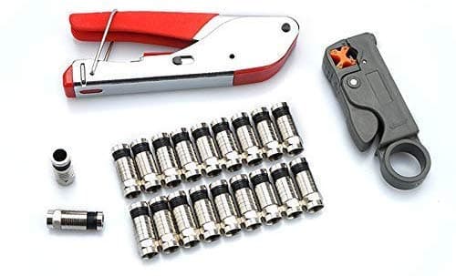 Coax Cable Crimper,Coaxial Crimping Tool Set Wire Stripper with 20F RG6/58/59/174 Connectors and Adjustable Wire Cutter,Portable Coaxial Cable Stripping Tool Kit,Compression Pliers Kit #TZYJ