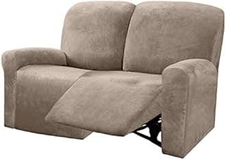 ULTICOR Reclining Love Seat Sofa Cover (6 Piece, Taupe), 48-65'' L, Velvet Stretch, Soft, Washable