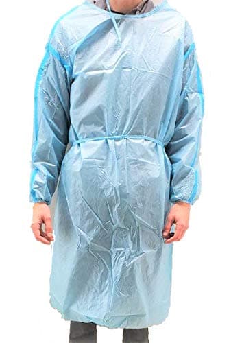 100 Pack LEVEL 2 PP + PE Disposable Isolation Gowns Blue with Elastic Cuff, Latex-Free, Non-Woven, Fluid Resistant, Dental, Medical, Hospital, Industries, ONE SIZE FITS ALL (100 PCS=10 Bags)
