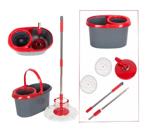 Easy Clean Magic 360 Rotating Spin Twist Hurricane Spinning Mop and Bucket System As Seen on TV (QVC) Grey/Red