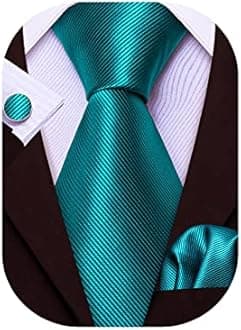 Barry.Wang Plain Men Ties for Wedding Business Handkerchief Cufflinks Necktie Set Solid Colors, Teal Solid, One size