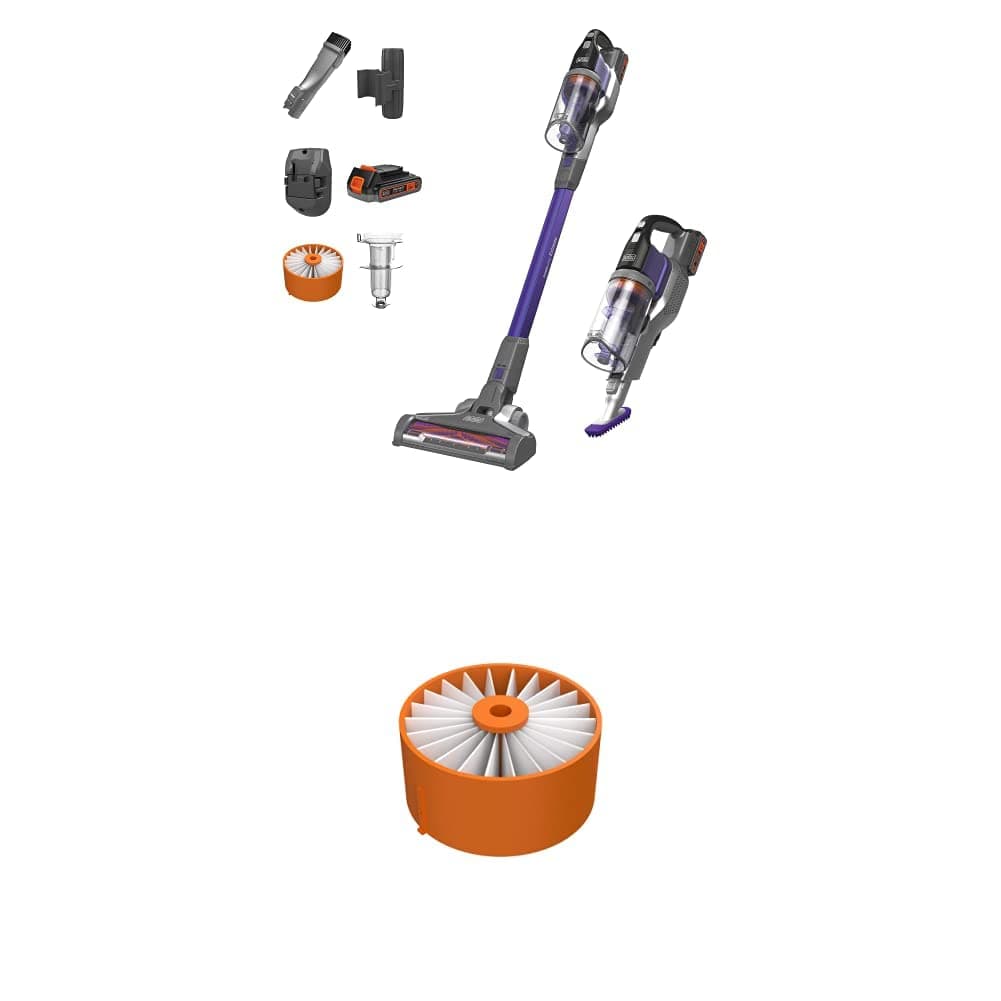 BLACK+DECKER Powerseries Extreme Cordless Stick Vacuum Cleaner for Pets, Purple with Replacement Filter (BSV2020P & BSVF1)