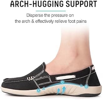 Womens Slip On Shoes - Casual Boat Loafers Shoes for Women with Arch Support - Plantar Fasciitis Canvas Sneakers for Daily Walking