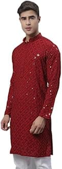 Jompers Men's Kurta with Chikankari Embroidery and Sequins (Only Kurta)