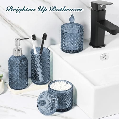 Blue Glass Crystal Bathroom Accessory Set 4 Pack