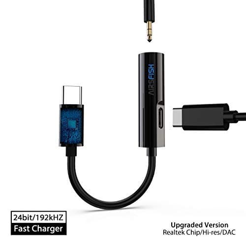 AirsFish Usb C to 3.5mm Audio Adapter Usb C PD Charge Splitter 2 in 1 Type C to 3.5mm Aux Stereo Earphone Headset Headphone Fast Charging Compatible with Pixel 2/2XL 3/3XL Razer Phone 2 iPad Pro 2018