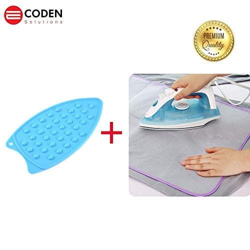 Ecoden Silicone Iron Protector Cover and Ironing Mat Combo Set Anti-slip,Heat Resistant Protective Scorch Saving Mesh Pressing Pad (Blue)