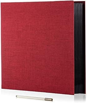 HoneyTolly Large Photo Album Self Adhesive for 4x6 8x10 Magnetic Scrapbook Album DIY 60 Black Sticky Pages Linen Cover Photo Album(Red)