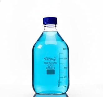 RAWAL'S 2000 ML Borosilicate Glass Reagent Bottle Wide Mouth Screw Cap Heavy-Duty Bottle for Kitchen, Lab Chemical Storage