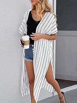 Moss Rose Women's Beach Cover up Swimsuit Kimono with Bohemian Floral Print, Loose Casual Resort Wear, A Black&white 1, One Size