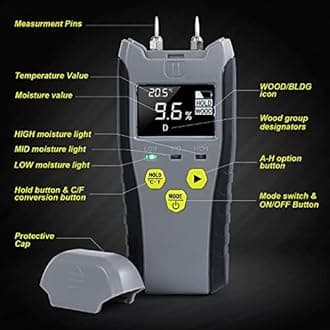 Digital Moisture Meter, Water Leak Detector, Moisture Tester, Pin Type, Backlit LCD Display With Audible and Visual High-Medium-Low Moisture Content Alerts